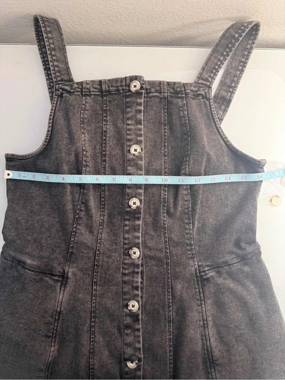 Free People Gimme More Denim Button-Front Mini Dress in Gray Skies Black NWT LG